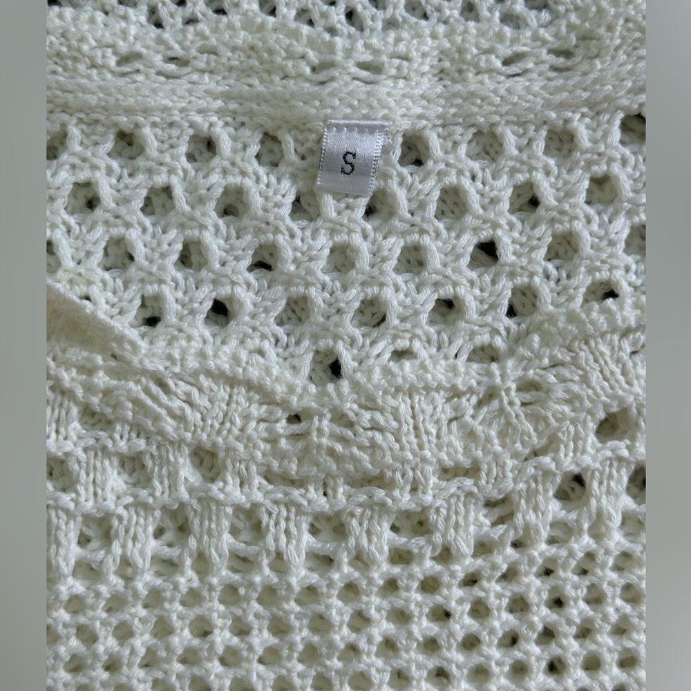 Cream White Crochet Knit Swim Cover Up Dress-Size S - Picture 4 of 8